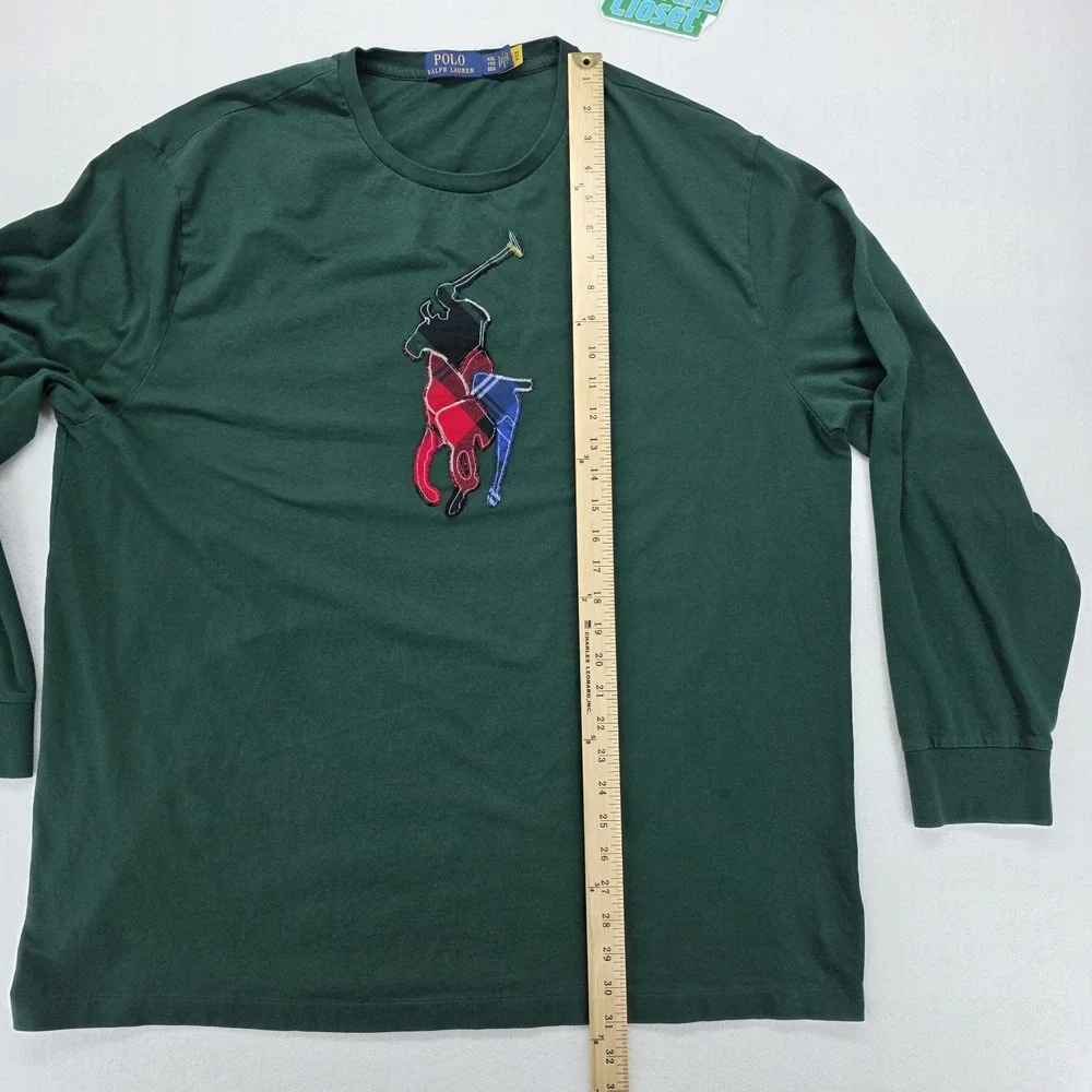 Polo Ralph Lauren Mens XXL Green Plaid Patchwork Big Pony Long Sleeve T-Shirt